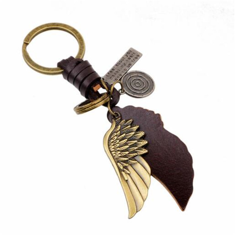 Wings key chain leather braid