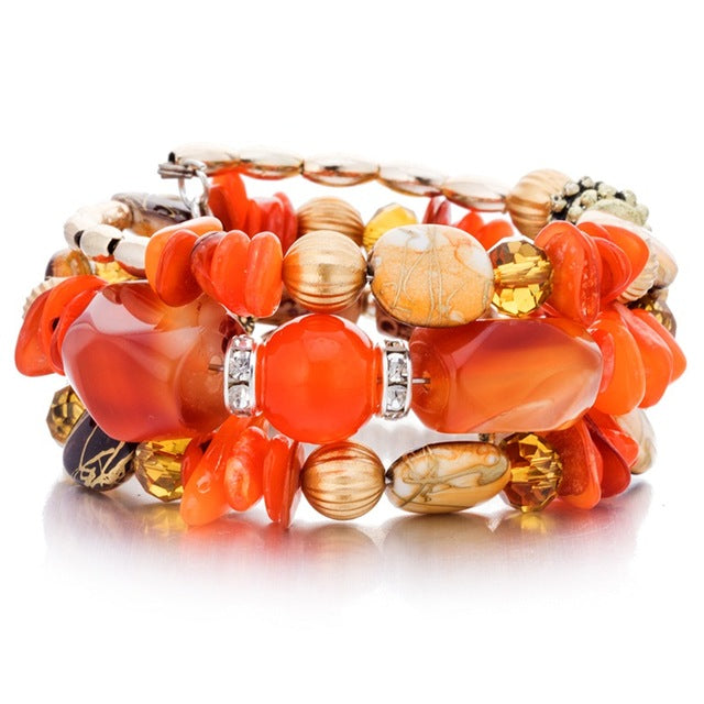 Women Multilayer Beads Bracelets Orange
