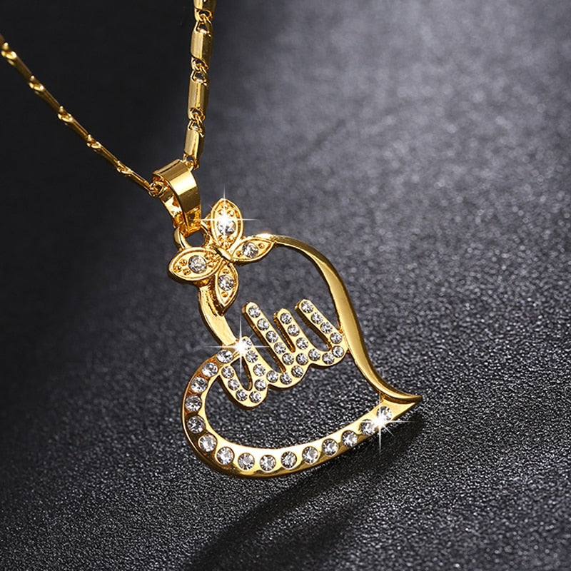 Women Golden Allah Heart Shape necklace