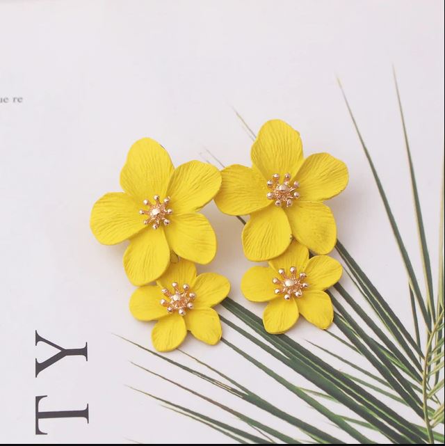 Yellow Double-layers Flower Women Korean Drop Fashion Earrings